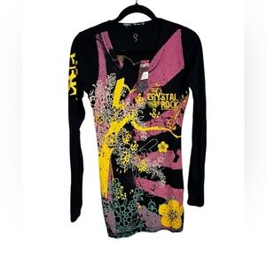 Crystal Rock Christian Audigier Tunic Top S Tokyo Sun Black Y2K Limited Edition